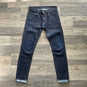 28x32 UNIQLO Selvedge Skinny Fit Jeans Men’s Blue Dark Wash Stretch Zip Fly